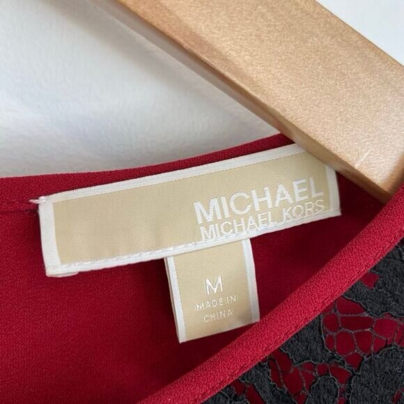 MICHAEL Michael Kors Women's M Red Black Lace Short Sleeve Shift Dress Knee - Picture 4 of 16